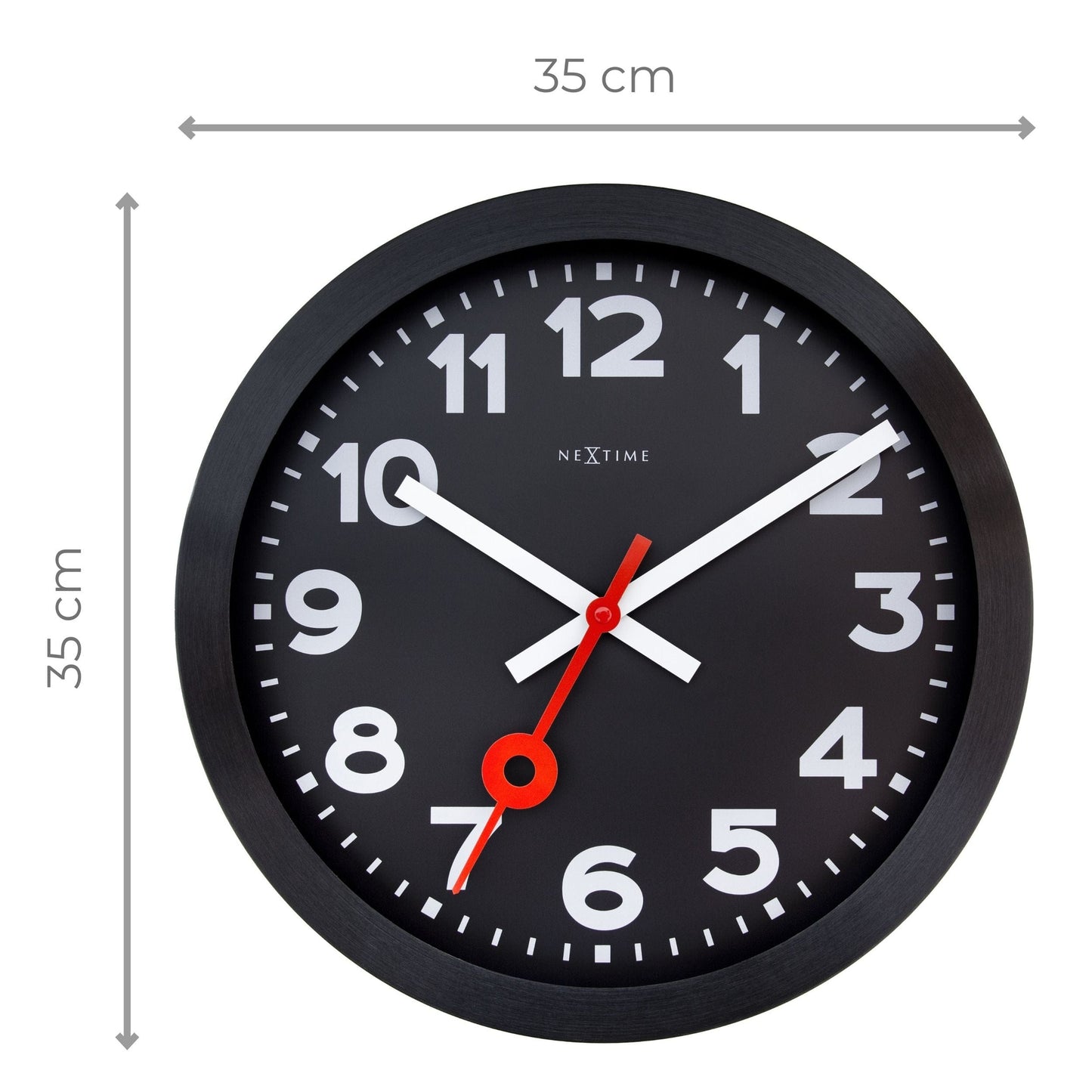 Wandklok 35 cm-Geruisloos-Zwart-Geanodiseerd aluminium-NeXtime 'Station All Black'