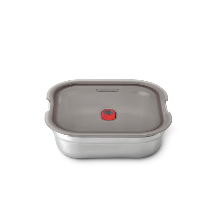 Black+Blum Stalen voedselbox vierkant - voor maaltijdvoorbereiding - 195x189x58mm - Grijs/Rood