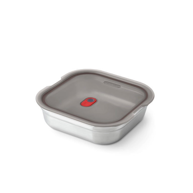 Black+Blum Stalen voedselbox vierkant - voor maaltijdvoorbereiding - 195x189x58mm - Grijs/Rood