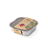 Black+Blum Stalen voedselbox vierkant - voor maaltijdvoorbereiding - 195x189x58mm - Grijs/Rood