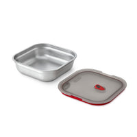 Black+Blum Stalen voedselbox vierkant - voor maaltijdvoorbereiding - 195x189x58mm - Grijs/Rood