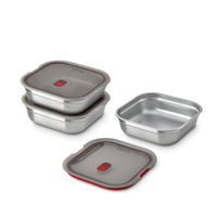 Black+Blum Stalen voedselbox vierkant - voor maaltijdvoorbereiding - 195x189x58mm - Grijs/Rood