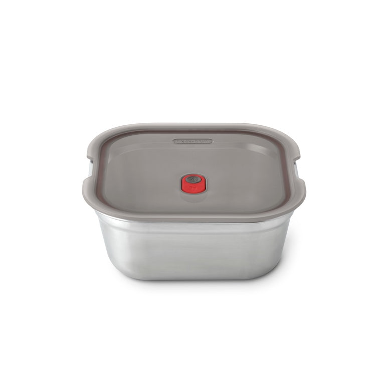 Black+Blum Stalen Voedselbox Vierkant - Maaltijdvoorbereiding - 195x189x77mm - Grijs/Rood
