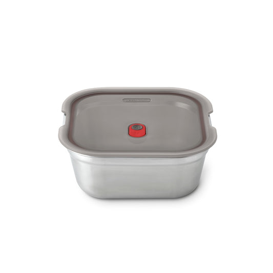 Black+Blum quadratische Lebensmittelbox aus Stahl – Meal Prep – 195 x 189 x 77 mm – Grau/Rot