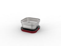 Black+Blum quadratische Lebensmittelbox aus Stahl – Meal Prep – 195 x 189 x 77 mm – Grau/Rot