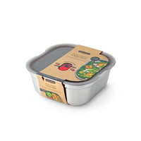 Black+Blum quadratische Lebensmittelbox aus Stahl – Meal Prep – 195 x 189 x 77 mm – Grau/Rot