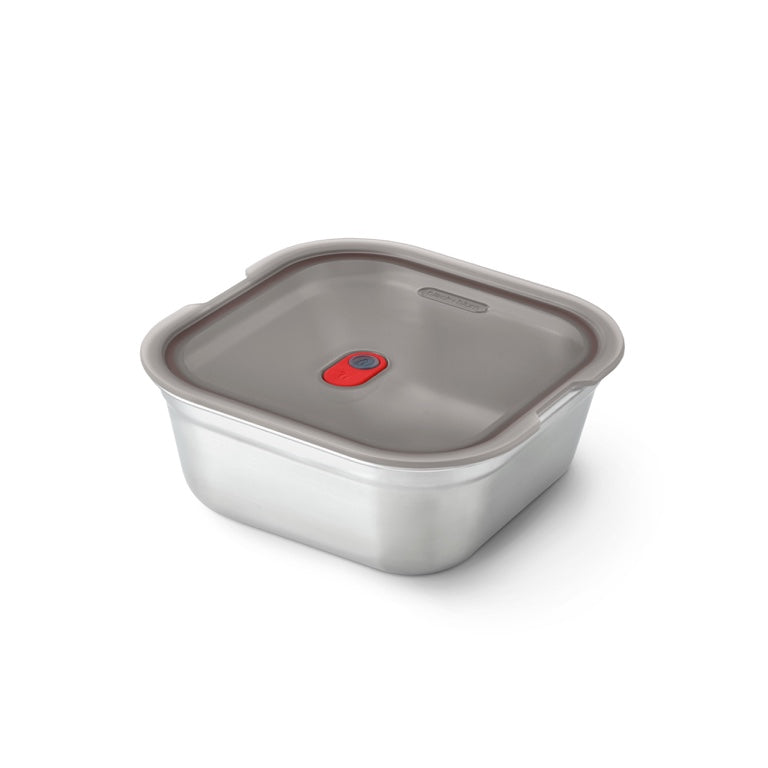 Black+Blum quadratische Lebensmittelbox aus Stahl – Meal Prep – 195 x 189 x 77 mm – Grau/Rot