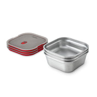 Black+Blum quadratische Lebensmittelbox aus Stahl – Meal Prep – 195 x 189 x 77 mm – Grau/Rot