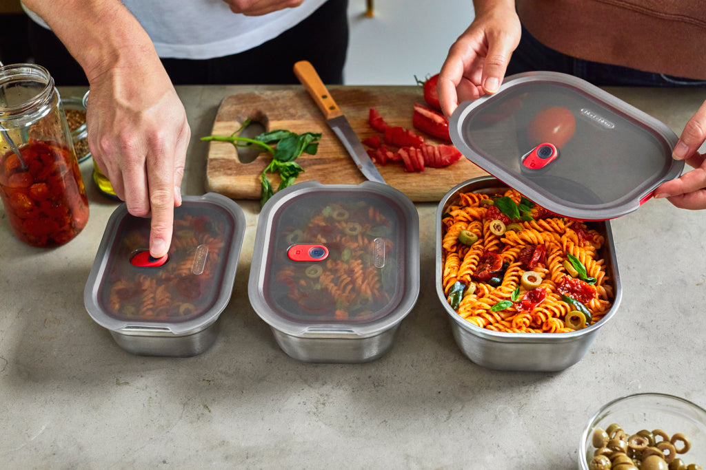 Black+Blum RVS-voedseldoos Groot - Maaltijdvoorbereiding - Grijs/Rood