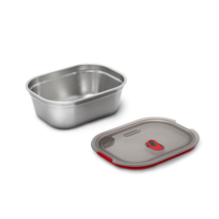 Black+Blum Stalen voedselbox middelgroot - Maaltijdvoorbereiding - 190x143x73mm - Grijs/Rood