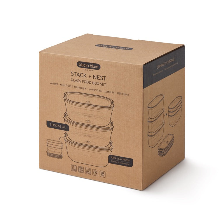 Black+Blum glazen voedselbox groot - maaltijdvoorbereiding - set van 3