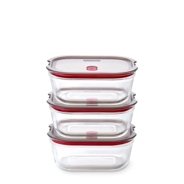 Black+Blum Set van 3 middelgrote glazen bewaardozen - maaltijdvoorbereiding