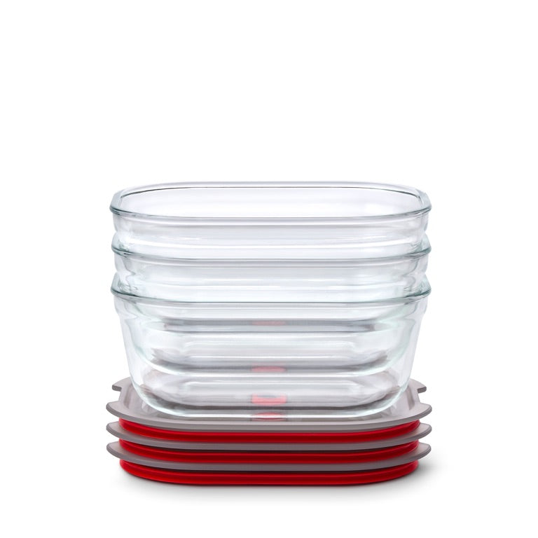 Black+Blum Set van 3 middelgrote glazen bewaardozen - maaltijdvoorbereiding