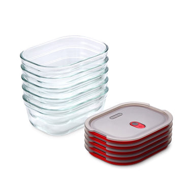 Black+Blum Glazen bewaardoos set middelgroot - maaltijdvoorbereiding - set van 5