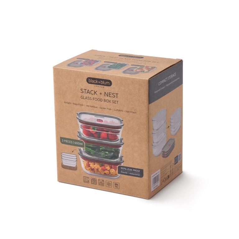 Black+Blum glazen voedseldoos set klein - maaltijdvoorbereiding - set van 3