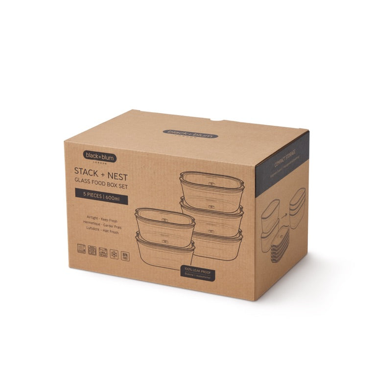 Black+Blum glazen voedselbox set klein - maaltijdvoorbereiding - set van 5