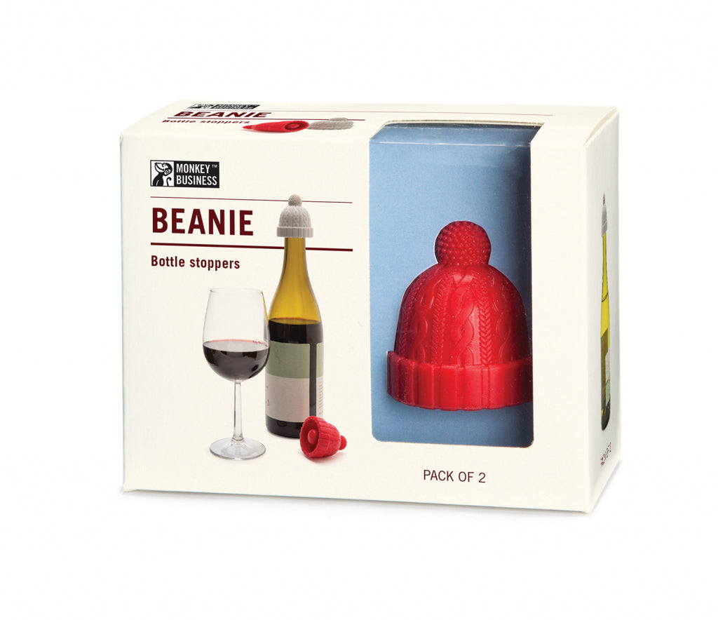 Monkey Business Wijnstopper Beanie set van 2 - Rood/Grijs