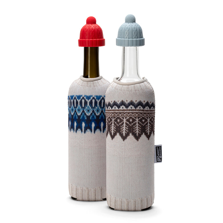 Monkey Business flessenhoes en wijnstopper Wine Knits set van 4 - rood/grijs