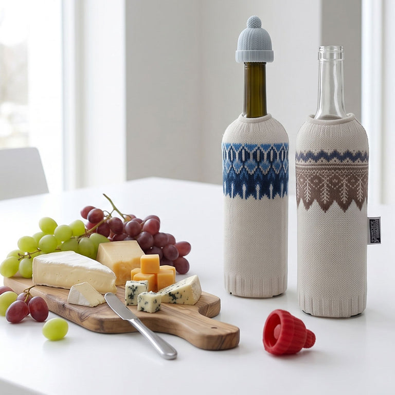 Monkey Business flessenhoes en wijnstopper Wine Knits set van 4 - rood/grijs
