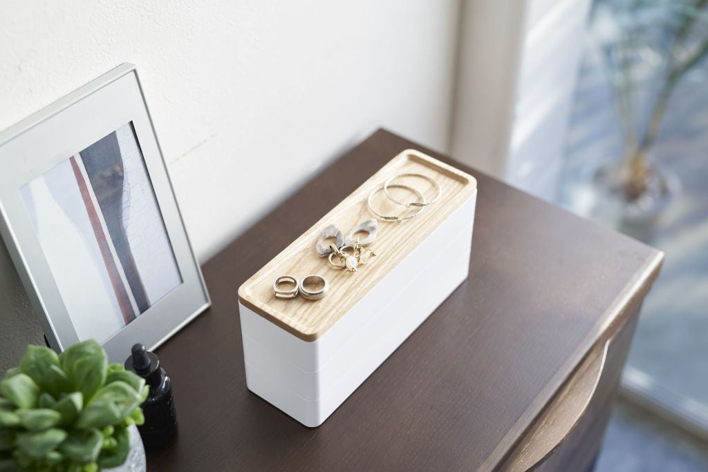 Yamazaki Rin Jewelry Organizer with Lid, 3-Tier, White