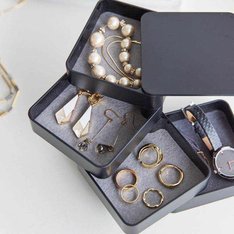 Yamazaki Tower Jewelry Organizer Square 4-Tier Black