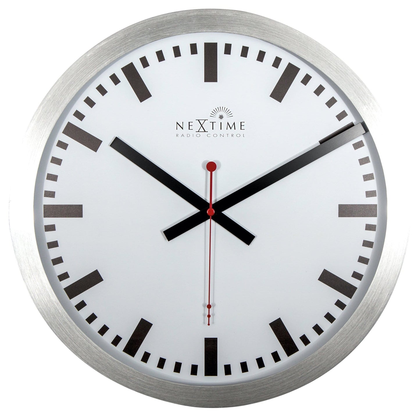 NeXtime Wandklok - 35 cm - aluminium - 'Station radiogestuurd (DCF) streep'