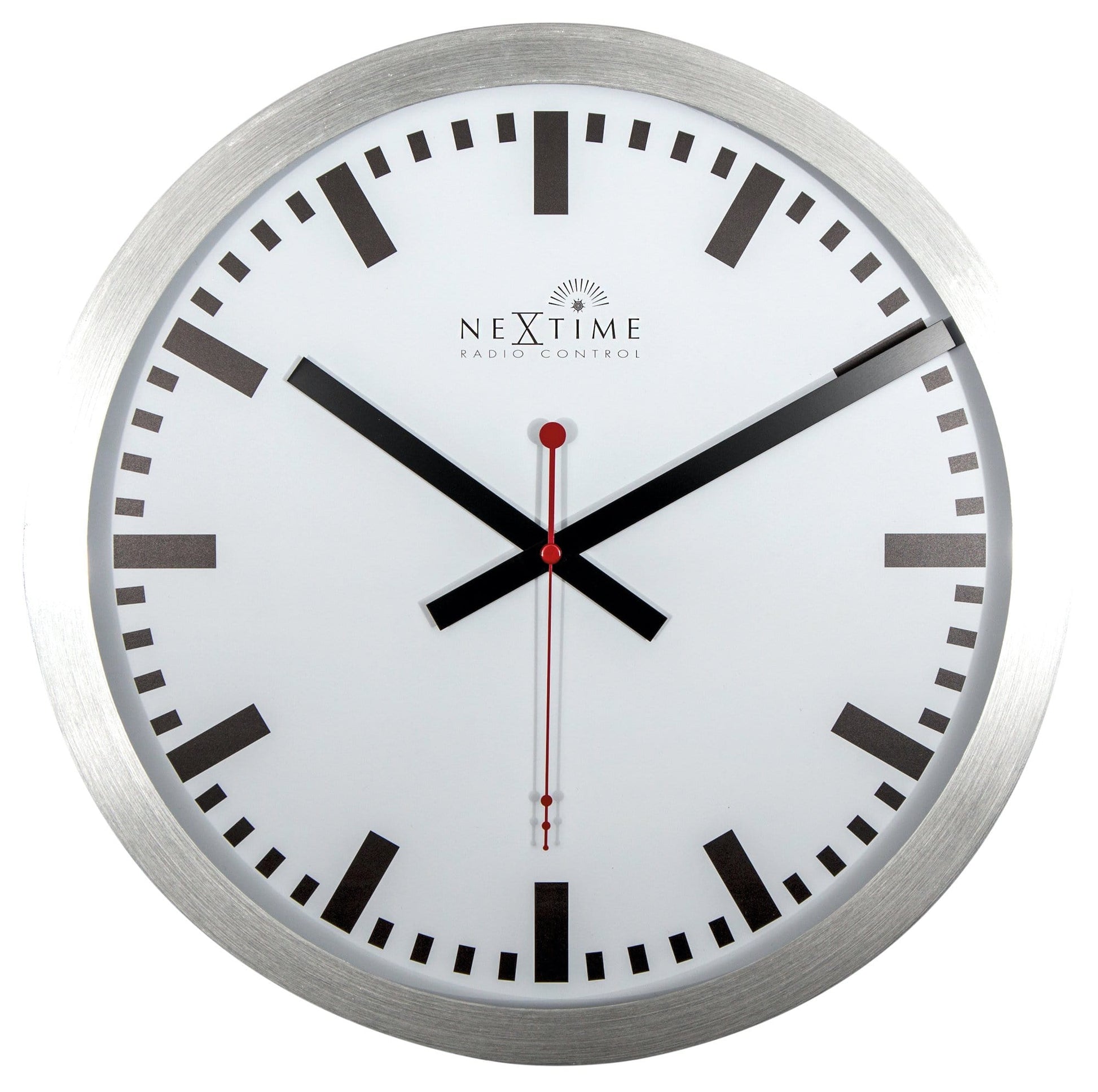 NeXtime Wandklok - 35 cm - aluminium - 'Station radiogestuurd (DCF) streep'
