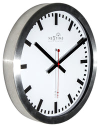 NeXtime Wandklok - 35 cm - aluminium - 'Station radiogestuurd (DCF) streep' schuin
