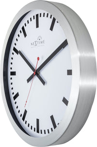 NeXtime Wandklok - 35 cm - aluminium - 'Station radiogestuurd (DCF) streep'