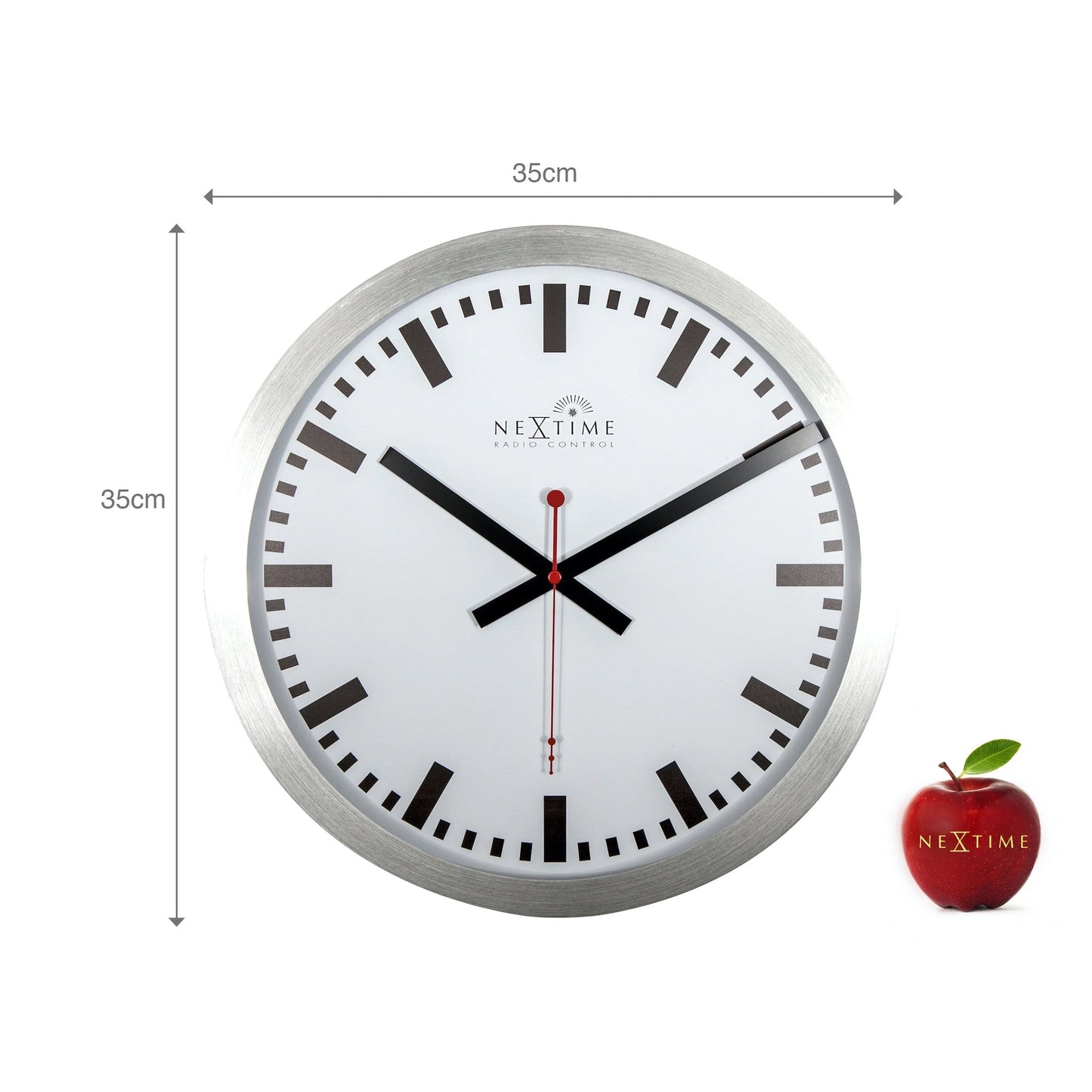 NeXtime Wandklok - 35 cm - aluminium - 'Station radiogestuurd (DCF) streep'