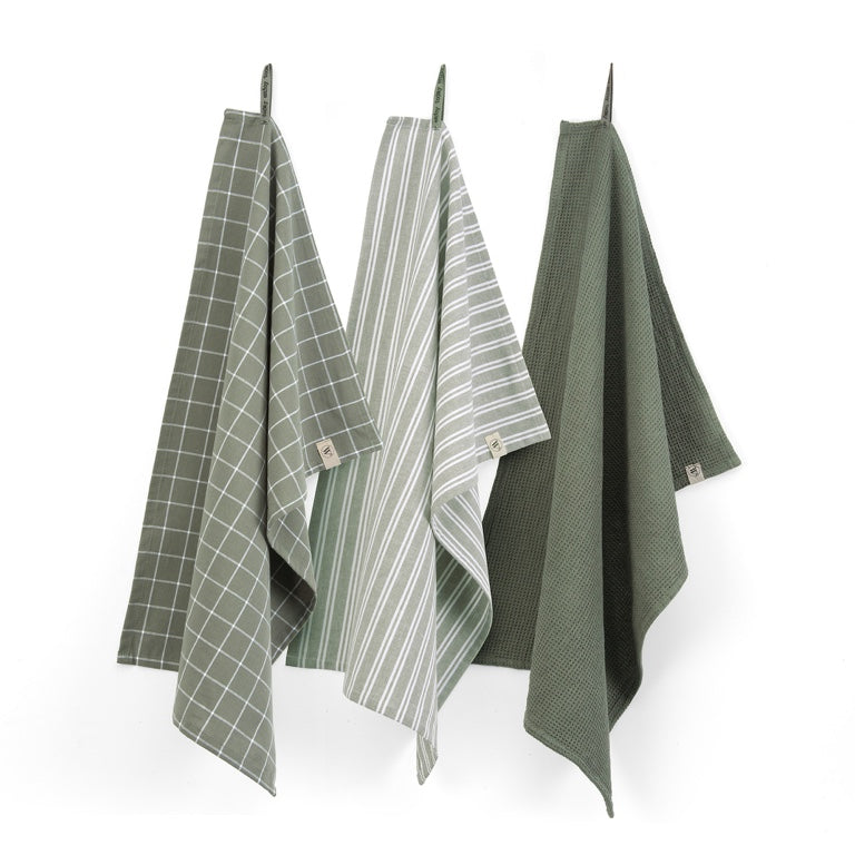 Walra Kitchen Set Dry Cubes Uni, Stripes &amp; Blocks 3-piece - Army Green