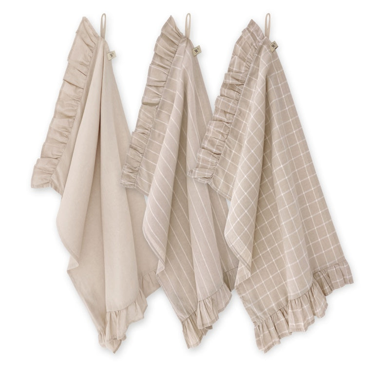 Walra Keukenset Lovely Linen Ruffles 3-delig - Naturel