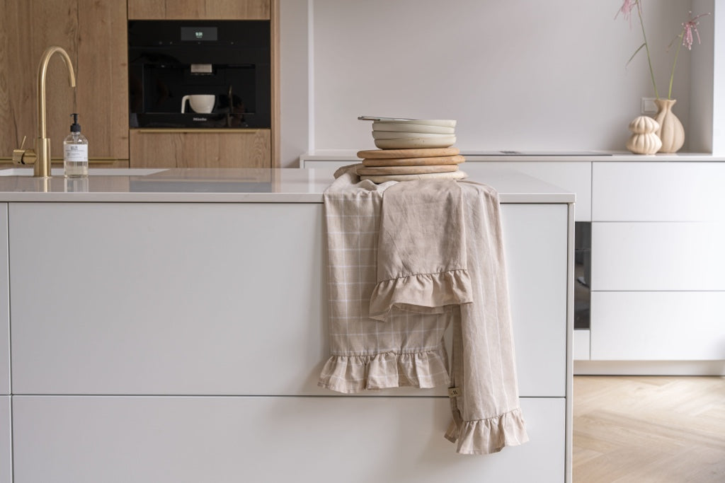 Walra Keukenset Lovely Linen Ruffles 3-delig - Naturel