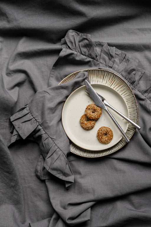 Walra Servet Set Lovely Linen Ruffles 4-delig - Antraciet