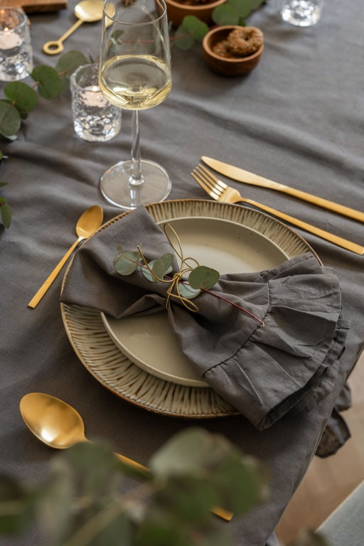 Walra Servet Set Lovely Linen Ruffles 4-delig - Antraciet