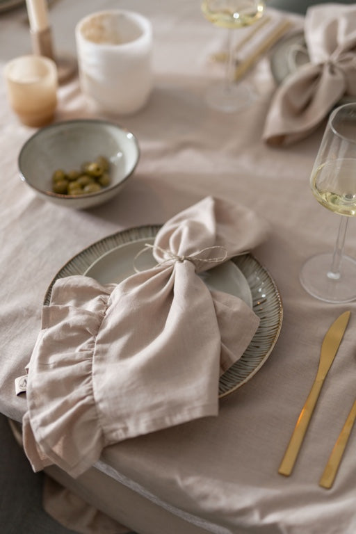 Walra Servet Set Lovely Linen Ruffles 4-delig - Naturel