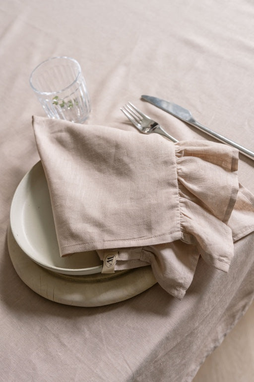 Walra Servet Set Lovely Linen Ruffles 4-delig - Naturel