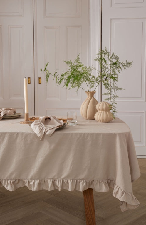 Walra Tischdecke Lovely Linen Ruffles - 1400x2400mm - Natur