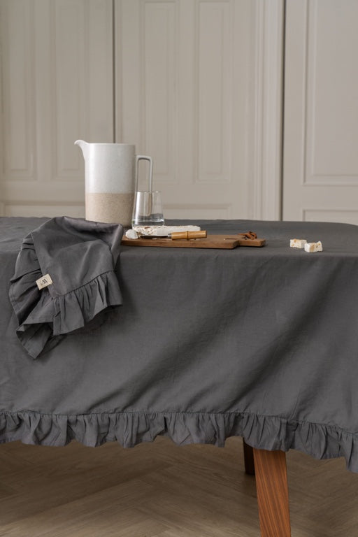 Walra Tischdecke Lovely Linen Ruffles - 1400x2400mm - Anthrazit
