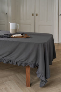 Walra Tischdecke Lovely Linen Ruffles - 1400x2400mm - Anthrazit
