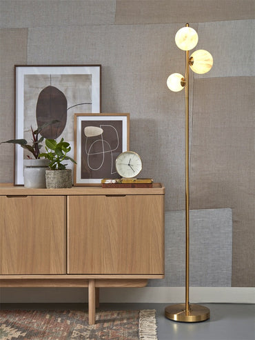 It's About Romi Voerlamp glas/ijzer Carrara 3-bol l.30xh.160cm wit marmerprint/goud