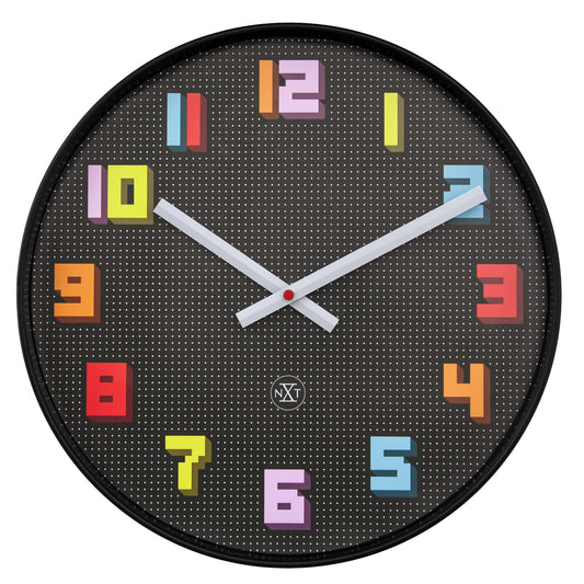 NeXtime Wandklok 35 cm - geruisloos - zwart/meerkleurig - ABS - nXt 'Game'