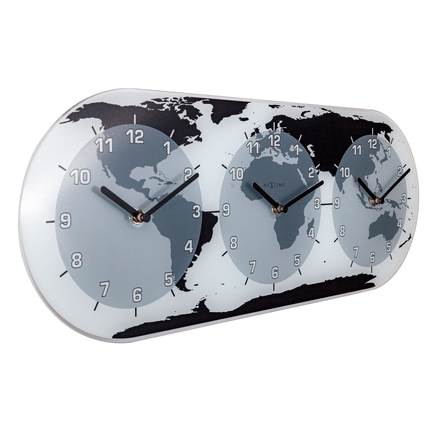 NeXtime Wandklok - 50 x 18,6 x 3,6 cm - glas - wereldklok - 'Mondial'