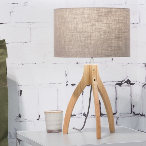 Good&amp;Mojo Tischleuchte Bambus 3-Bein Annapurna H.54cm/Schirm 32x20cm, Leinen dunkel