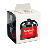 AnySharp Messenslijper Pro Metal - Metallic rood in verpakking op witte achtergrond