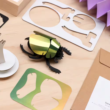 Assembli 3D-puzzel Scarab beetle mango groen met productverpakking en materiaal