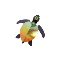 Assembli papieren zeeschildpad baby 3D-puzzel mango groen op een witte achtergrond - duurzaam DIY bouwpakket van Nederlands design.