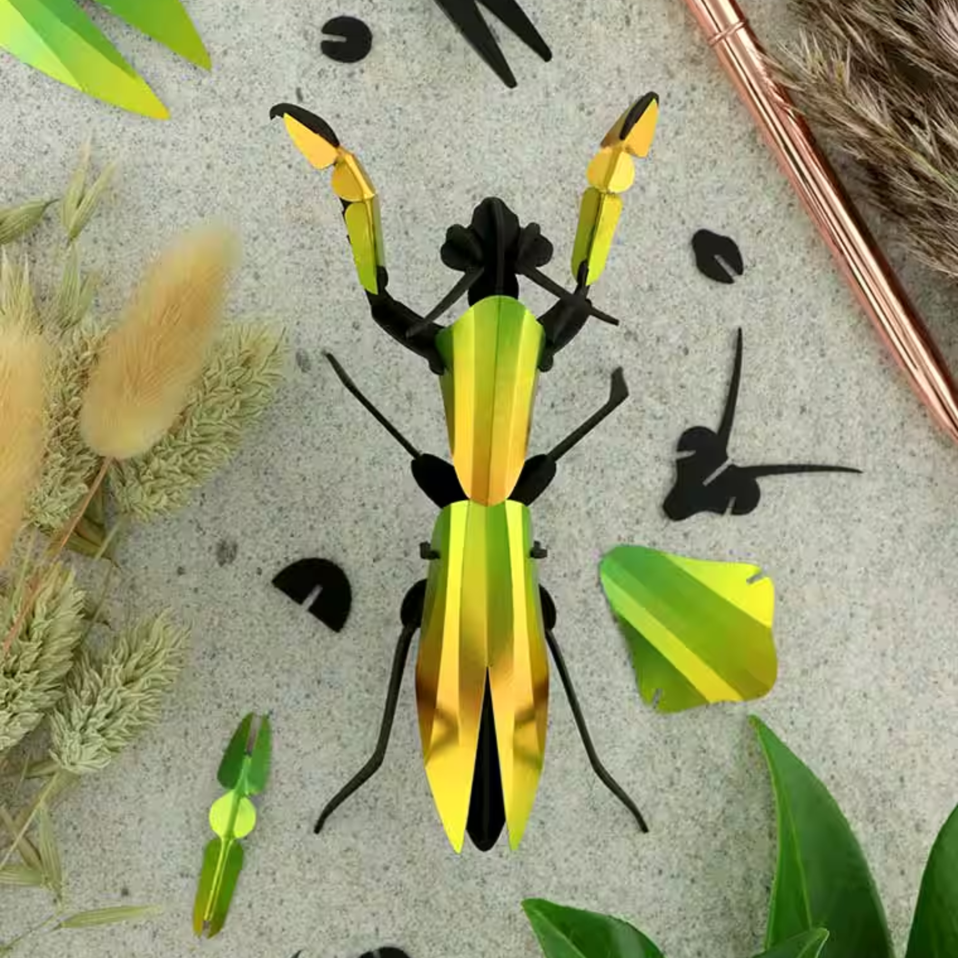 Assembli 3D-puzzel Bidsprinkhaan Praying Mantis - Mango Groen met losse onderdelen