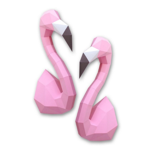 Assembli flamingo's paper kit DIY roze set van 2