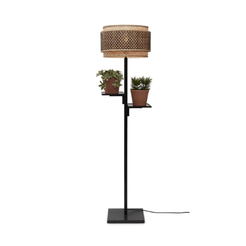 Good&Mojo Vloerlamp Bhutan/plank bamboe h.160cm/kap 40x25cm zw/nat.. zw.